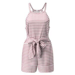 New  Womens Romper Sleeveless Pink White Striped,  size M